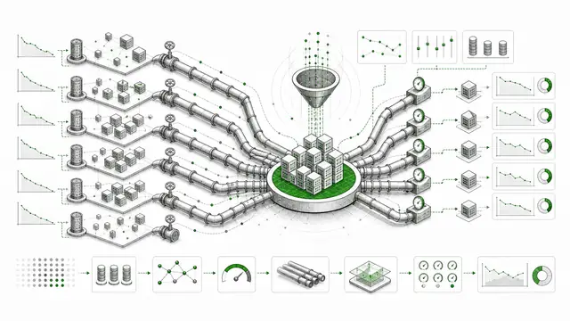 Editorial illustration of vendor concentration and data flows in a software market.